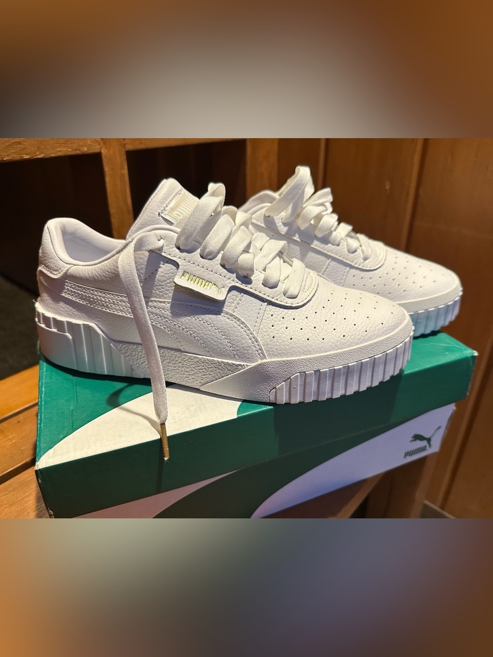 Womens Puma Cali White Wedge Sneaker size 7.5